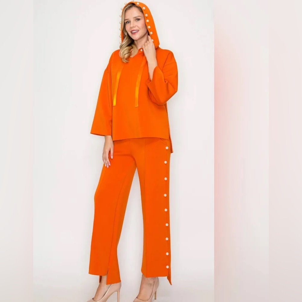 NWT Joh Apparel Texas Orange Francine French Scuba Pearl Hoodie Set - Large - Picture 2 of 16